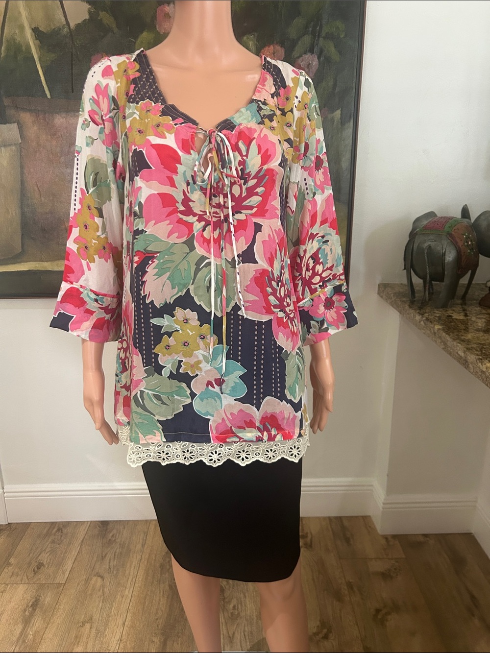 Johnny Was silk floral blouse
